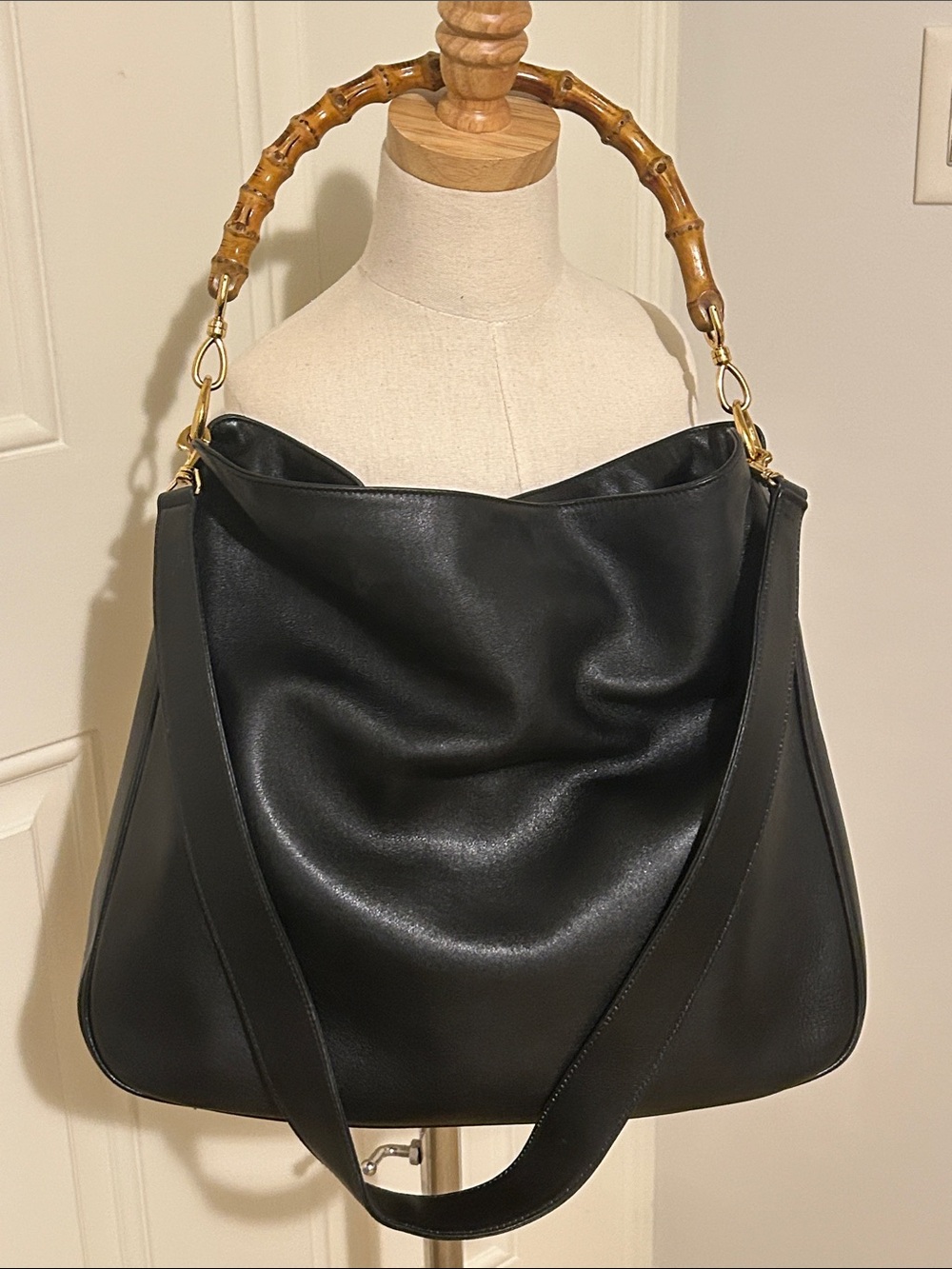 Gucci Bamboo Black Leather Large Shoulder Bag - Gorgeous!